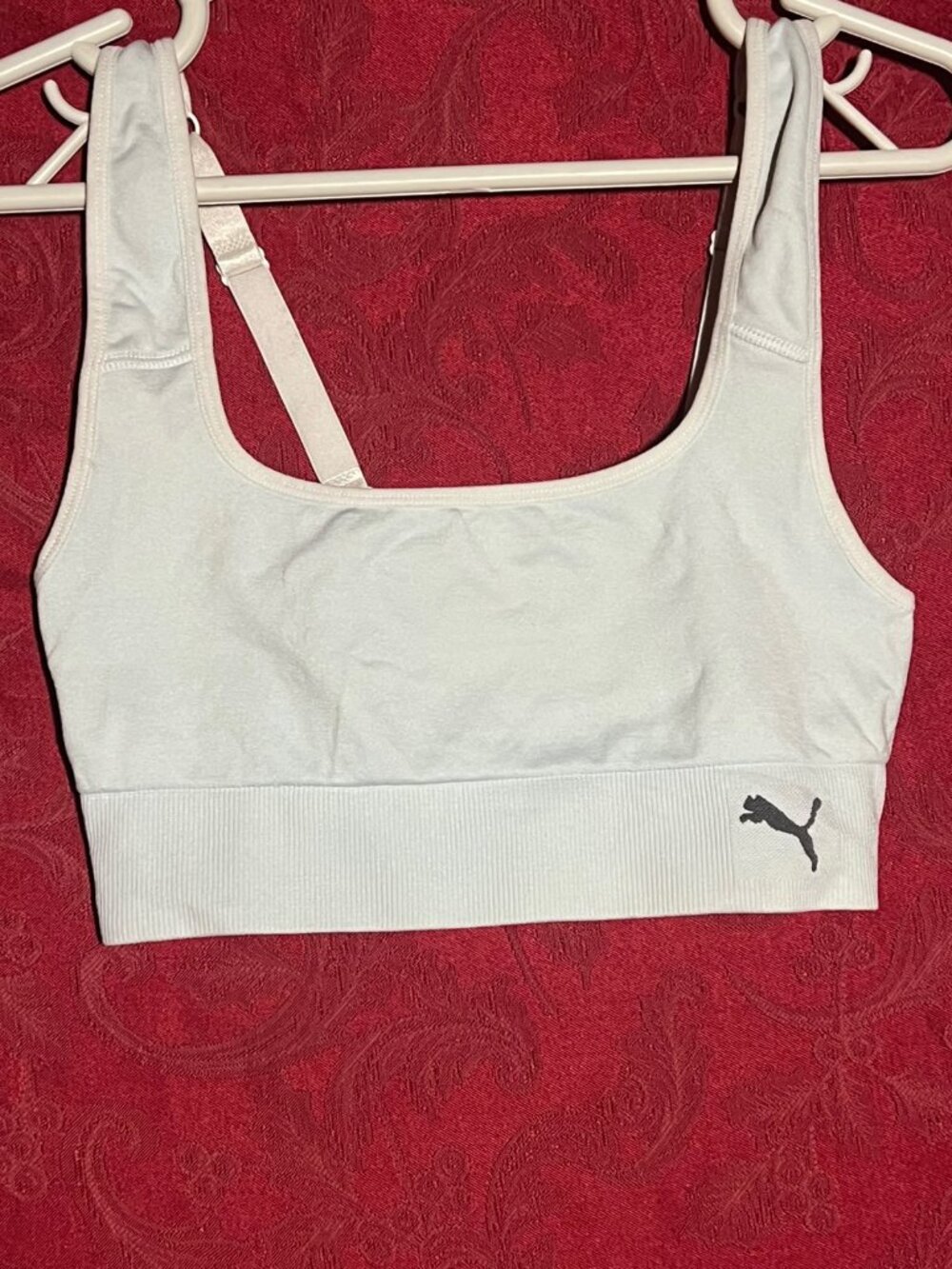 PUMA White Sports Bra Activewear Crop Top Gym Athletic Tank